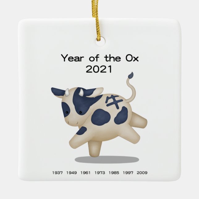 Year of the Ox Cute Zodiac Animal 2021 Ceramic Ornament (Front)