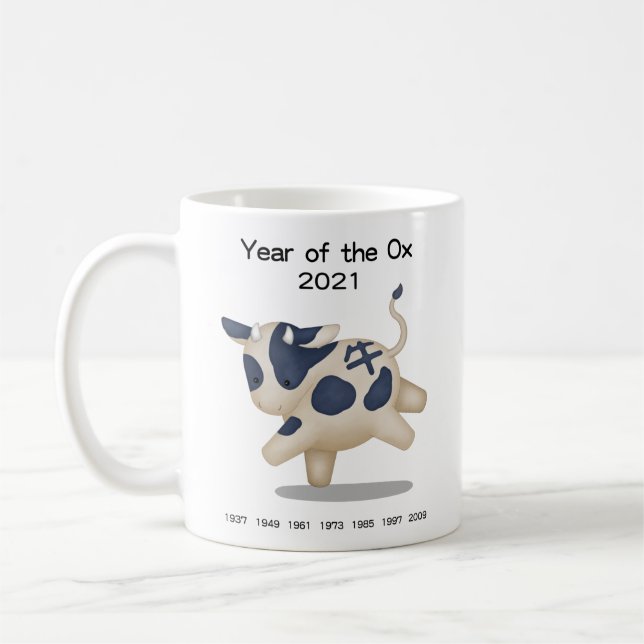 Year of the Ox Cute Zodiac Animal 2021 Coffee Mug (Left)