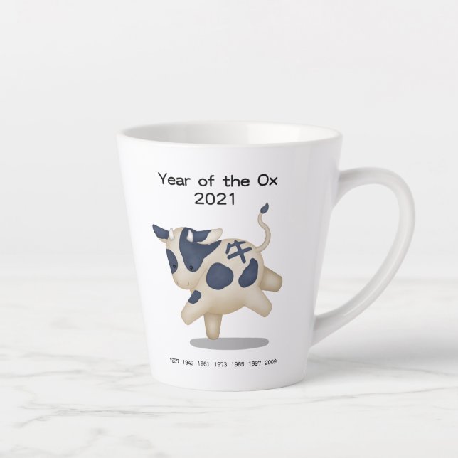 Year of the Ox Cute Zodiac Animal 2021 Latte Mug (Right)