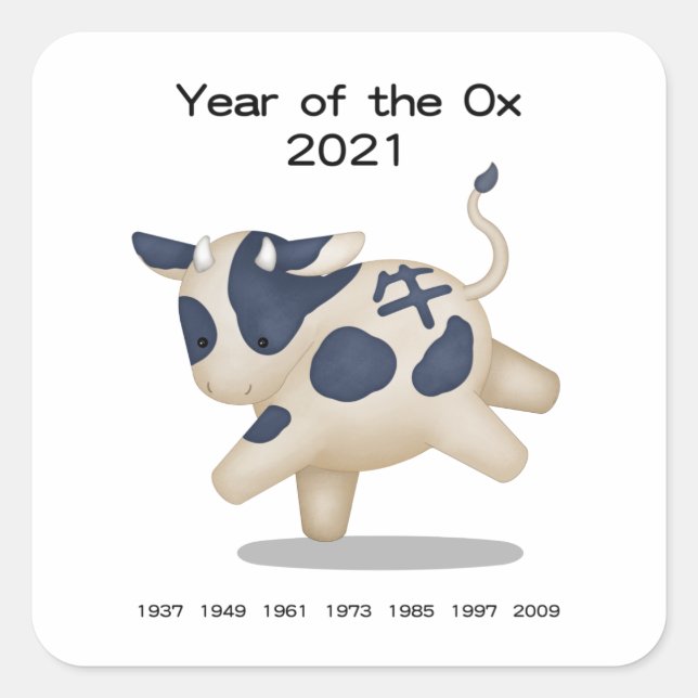 Year of the Ox Cute Zodiac Animal 2021 Square Sticker (Front)