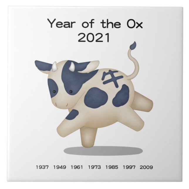 Year of the Ox Cute Zodiac Animal Sign 2021 Ceramic Tile (Front)