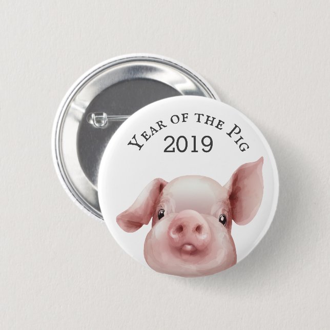 Year of the Pig 2019 6 Cm Round Badge (Front & Back)