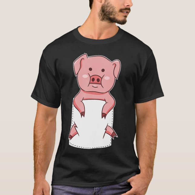 Year Of The Pig Lucky Mama Pig In Pocket Funny Pig T-Shirt (Front)