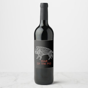 Year of the Pig - Wild Boar with Runes Wine Label