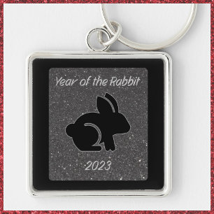 Year of the Rabbit Black Glitter Design Keychain