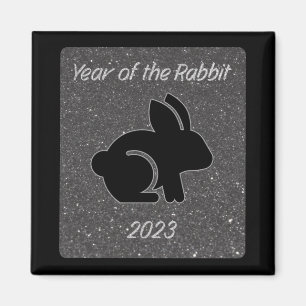Year of the Rabbit Black Glitter Design Magnet