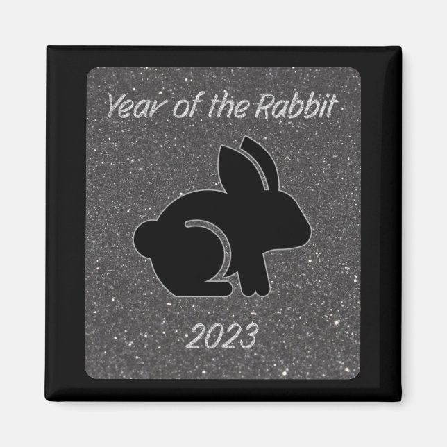 Year of the Rabbit Black Glitter Design Magnet (Front)