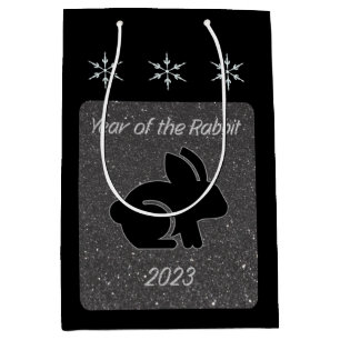 Year of the Rabbit Black Glitter Design Medium Gift Bag