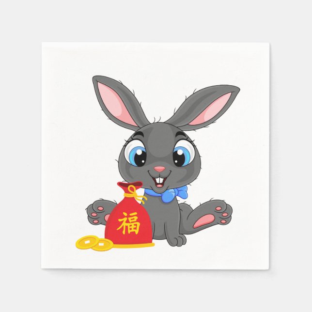 Year of the Rabbit Cartoon Red Sack Napkins (Front)