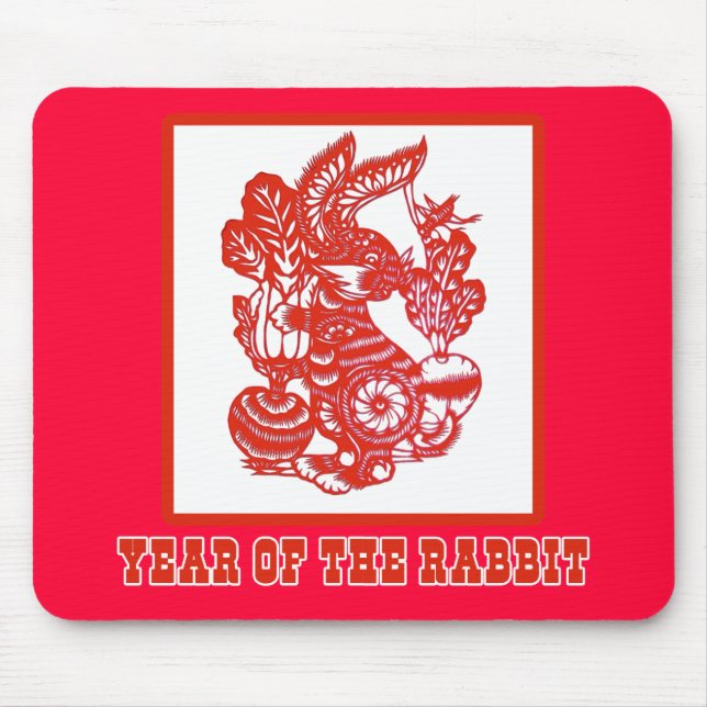 Year of the Rabbit Chinese Paper Cut Art Mouse Pad (Front)