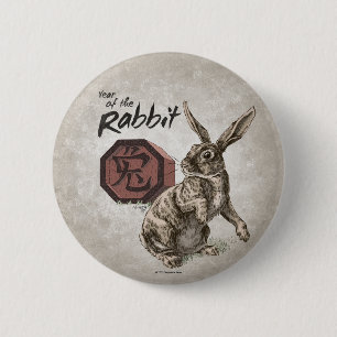 Year of the Rabbit Chinese Zodiac Art 6 Cm Round Badge