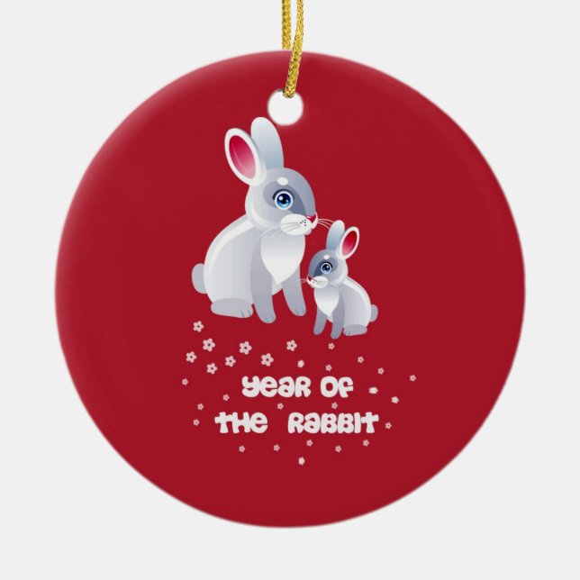 Year of the Rabbit . Cute Bunnies Ceramic Ornament (Front)