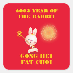 YEAR OF THE RABBIT HAPPY NEW YEAR   SQUARE STICKER