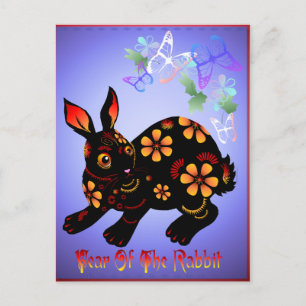 Year Of The Rabbit in Black Postcard