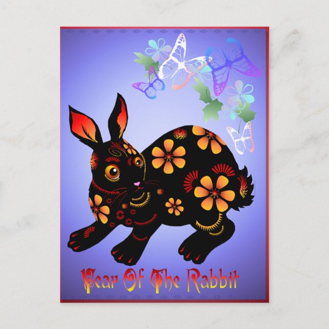 Year Of The Rabbit in Black  Postcard (Front)