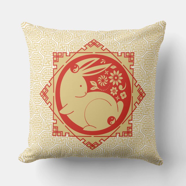 Year of the Rabbit Mantras Chinese New Year Yellow Cushion (Front)