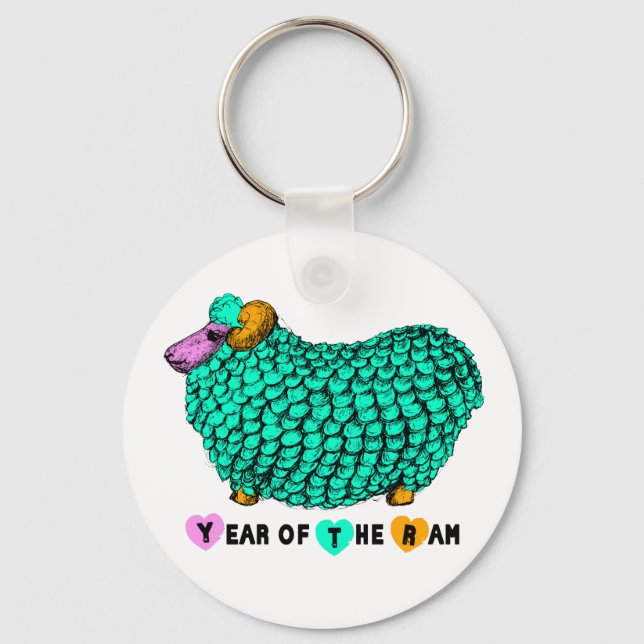 Year of the Ram Sheep or Goat green Keychain (Front)
