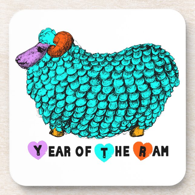 Year of the Ram Sheep or Goat Turquoise Coaster (Front)