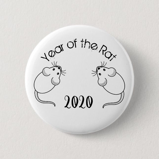 Year of the Rat 2020 Mouse with Text 6 Cm Round Badge (Front)