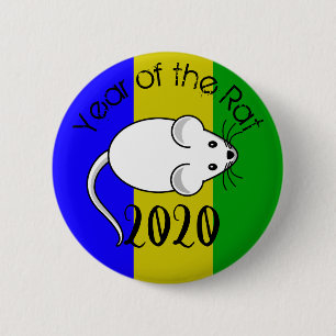 Year of the Rat 2020 Mouse with Text 6 Cm Round Badge