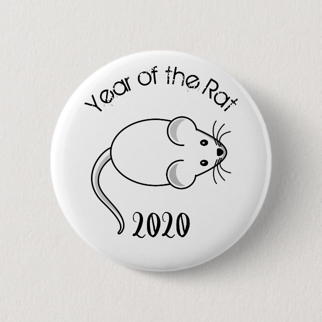 Year of the Rat 2020 Mouse with Text 6 Cm Round Badge (Front)