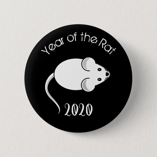Year of the Rat 2020 Mouse with Text 6 Cm Round Badge (Front)