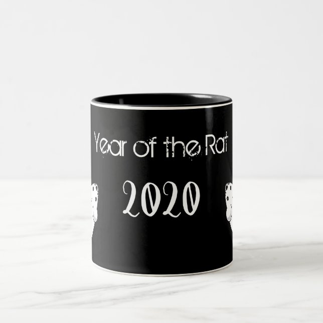 Year of the Rat 2020 Mouse with Text Two-Tone Coffee Mug (Center)