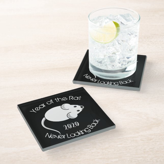 Year of the Rat 2020 Never Looking Back Glass Coaster (Angled)