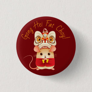 Year of the Rat Chinese Lion Dancer 3 Cm Round Badge