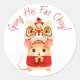 Year of the Rat Chinese Lion Dancer Classic Round Sticker