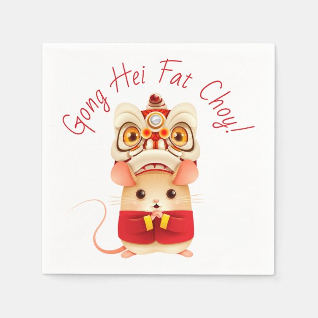 Year of the Rat Chinese Lion Dancer Napkin (Front)