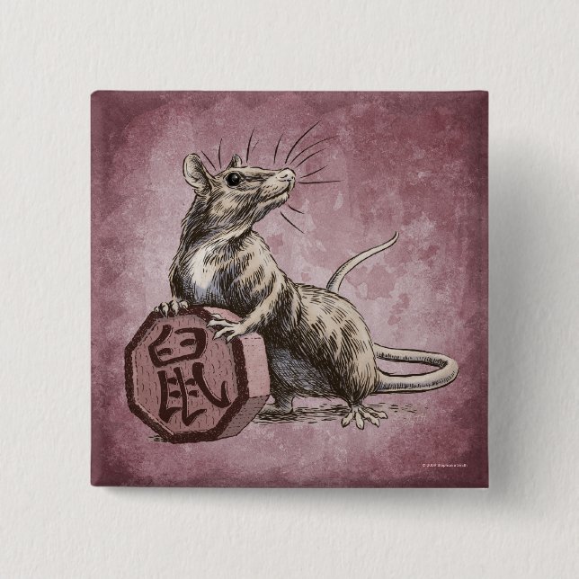 Year of the Rat Chinese Zodiac Art 15 Cm Square Badge (Front)