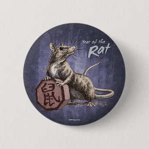 Year of the Rat Chinese Zodiac Art 6 Cm Round Badge