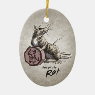Year of the Rat Chinese Zodiac Art Ceramic Tree Decoration