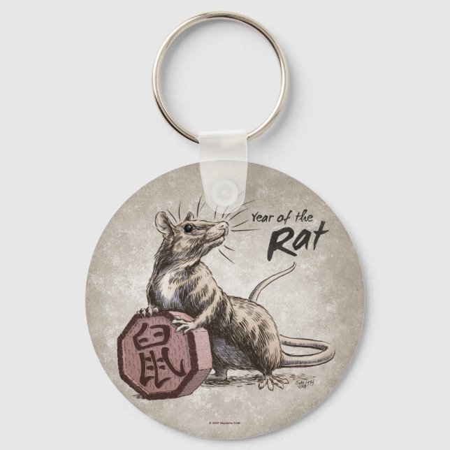 Year of the Rat Chinese Zodiac Art Key Ring (Front)