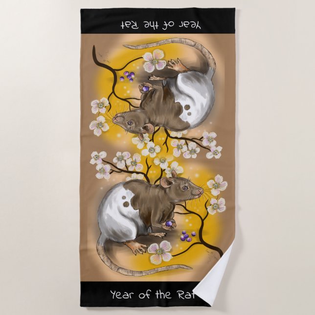 Year of the Rat Chinese Zodiac Beach Towel (Front)
