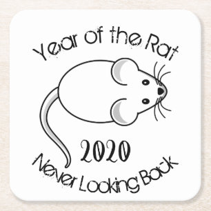 Year of the Rat Never Looking Back 2020 Mouse Square Paper Coaster