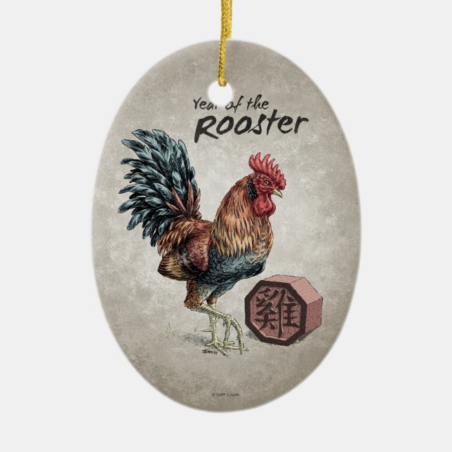 Year of the Rooster Chinese Zodiac Art Ceramic Tree Decoration (Front)