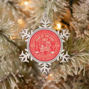 Year of the Sheep 2027 / Year of the Goat 2027 Snowflake Pewter Christmas Ornament