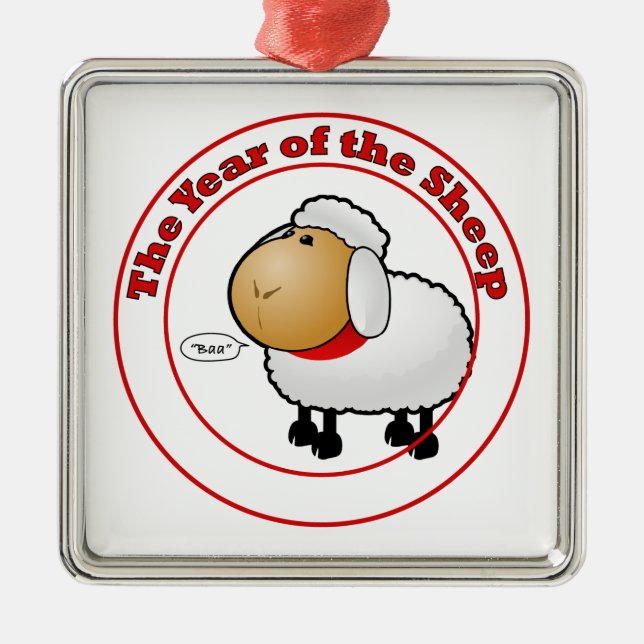 Year of the Sheep Cartoon Metal Ornament (Front)