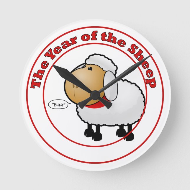 Year of the Sheep Cartoon Round Clock (Front)