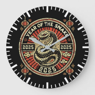 Year of the Snake 2025, Chinese New Year, Vintage  Large Clock