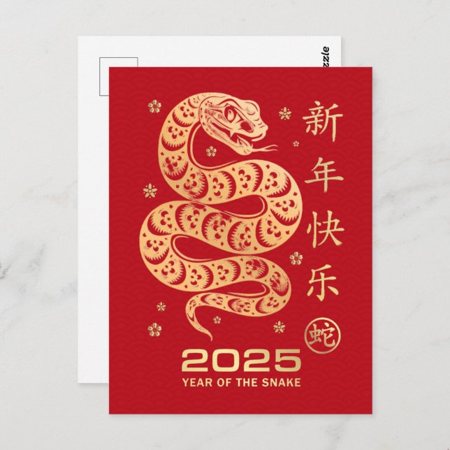 Year Of The Snake 2025 Happy Chinese New Year 2025 Postcard (Front/Back)