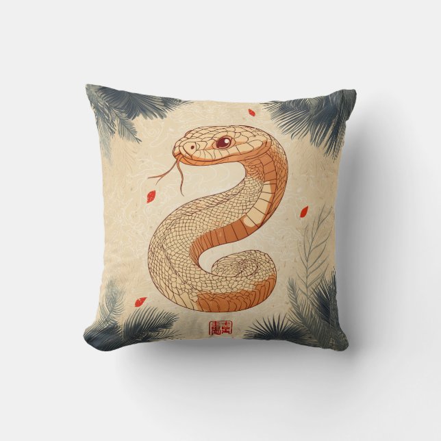 Year of The Snake Majestic Cobra Double Happiness Cushion (Front)