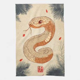 Year of The Snake Majestic Cobra Double Happiness Tea Towel