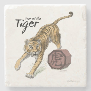 Year of the Tiger Chinese Zodiac Animal Art Stone Coaster