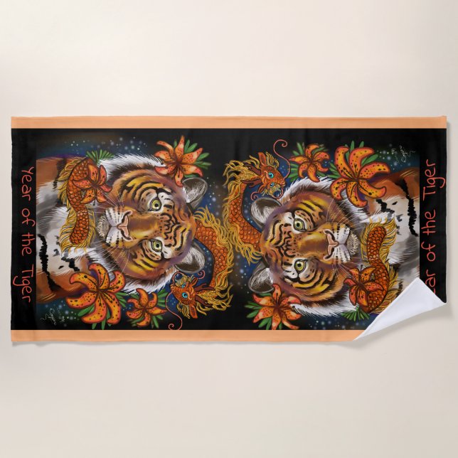 Year of the Tiger Chinese Zodiac Beach Towel (Front)