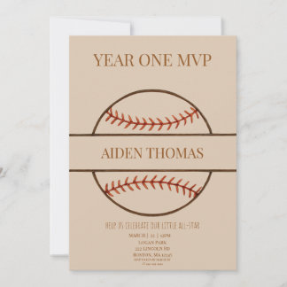 Year One MVP Baseball First Birthday Invitation