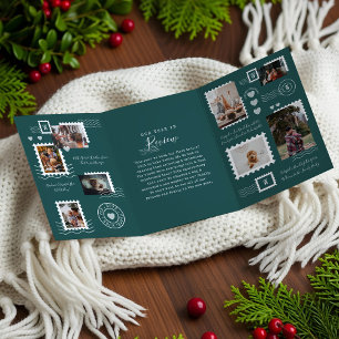 Year Review Family Photos Postage Stamp Collage Tri-Fold Invitation