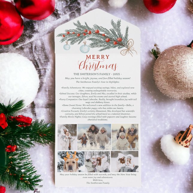 Year review pine red Merry Christmas 6 photos All In One Invitation (Year review pine red Merry Christmas 6 photos All In One Invitation)